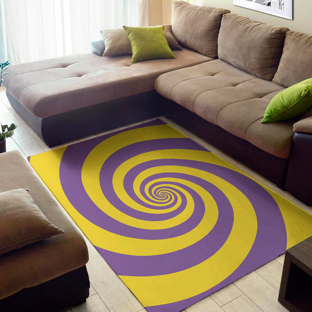 Purple And Yellow Spiral Illusion Print Area Rug