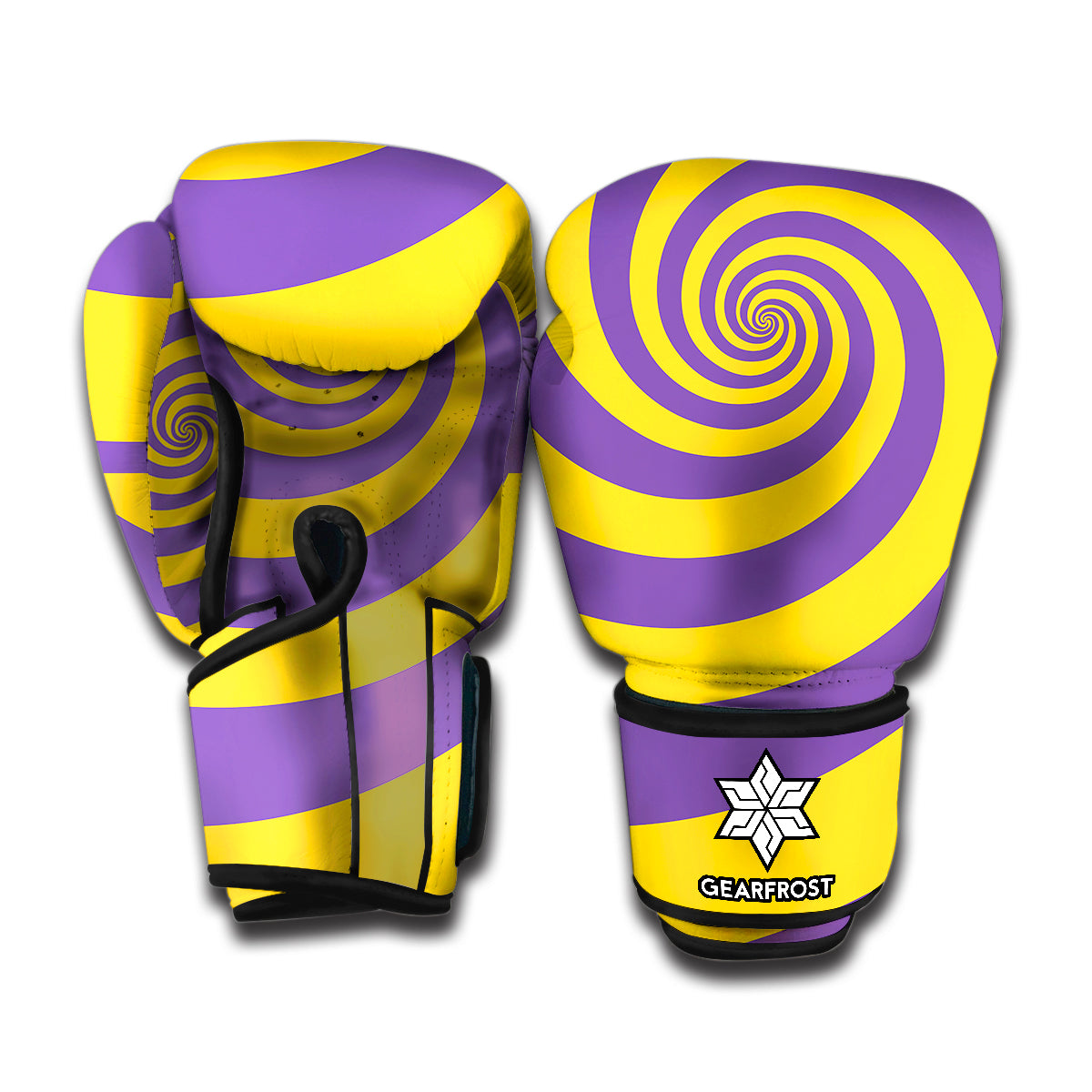 Purple And Yellow Spiral Illusion Print Boxing Gloves