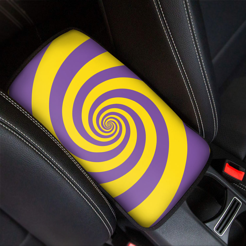 Purple And Yellow Spiral Illusion Print Car Center Console Cover