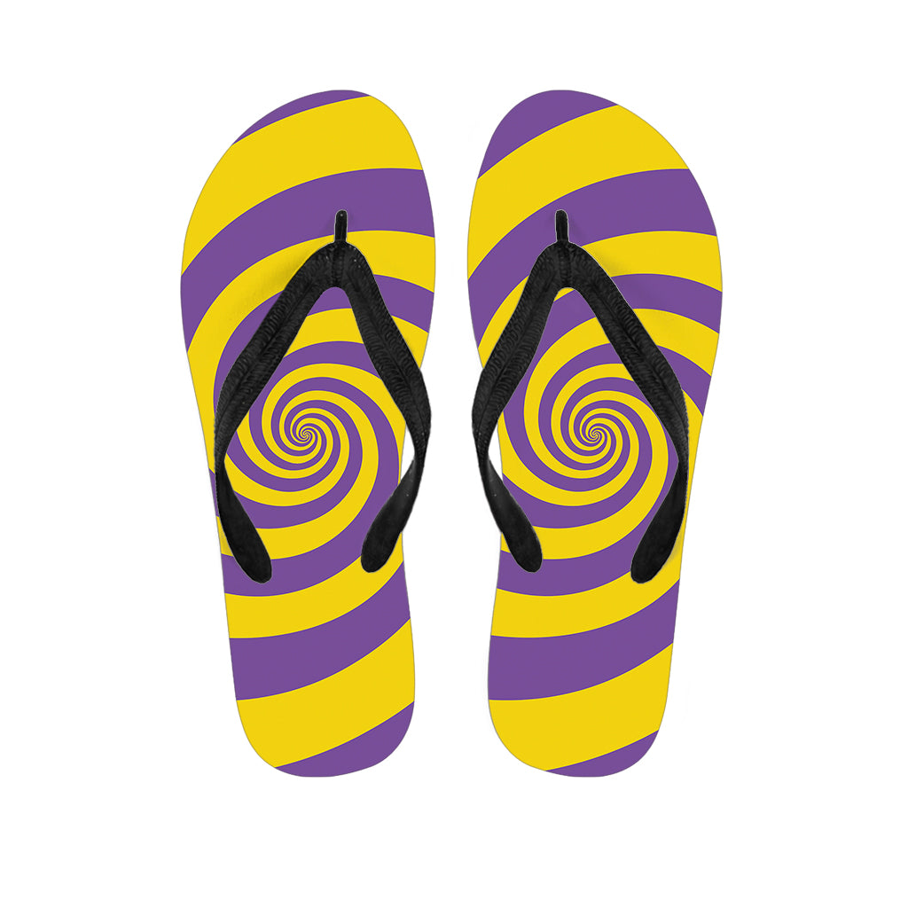 Purple And Yellow Spiral Illusion Print Flip Flops