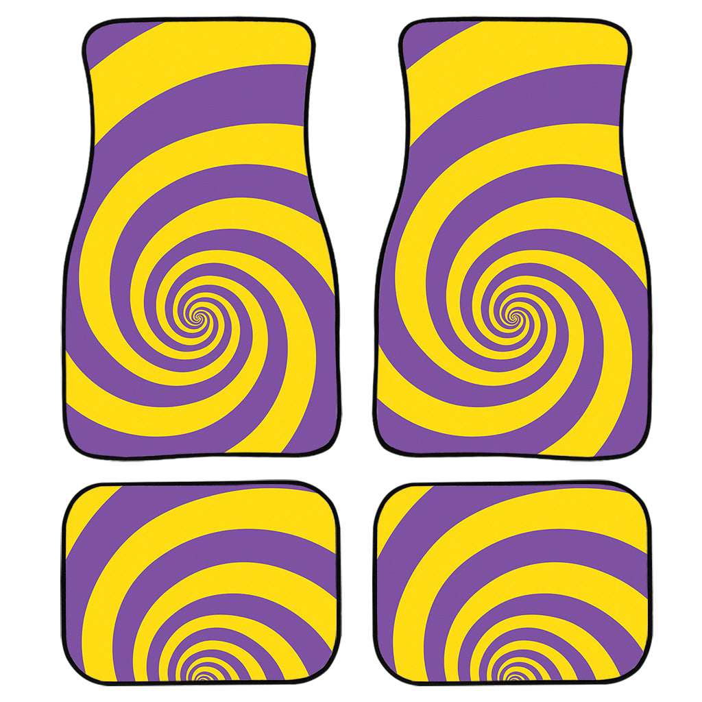 Purple And Yellow Spiral Illusion Print Front and Back Car Floor Mats