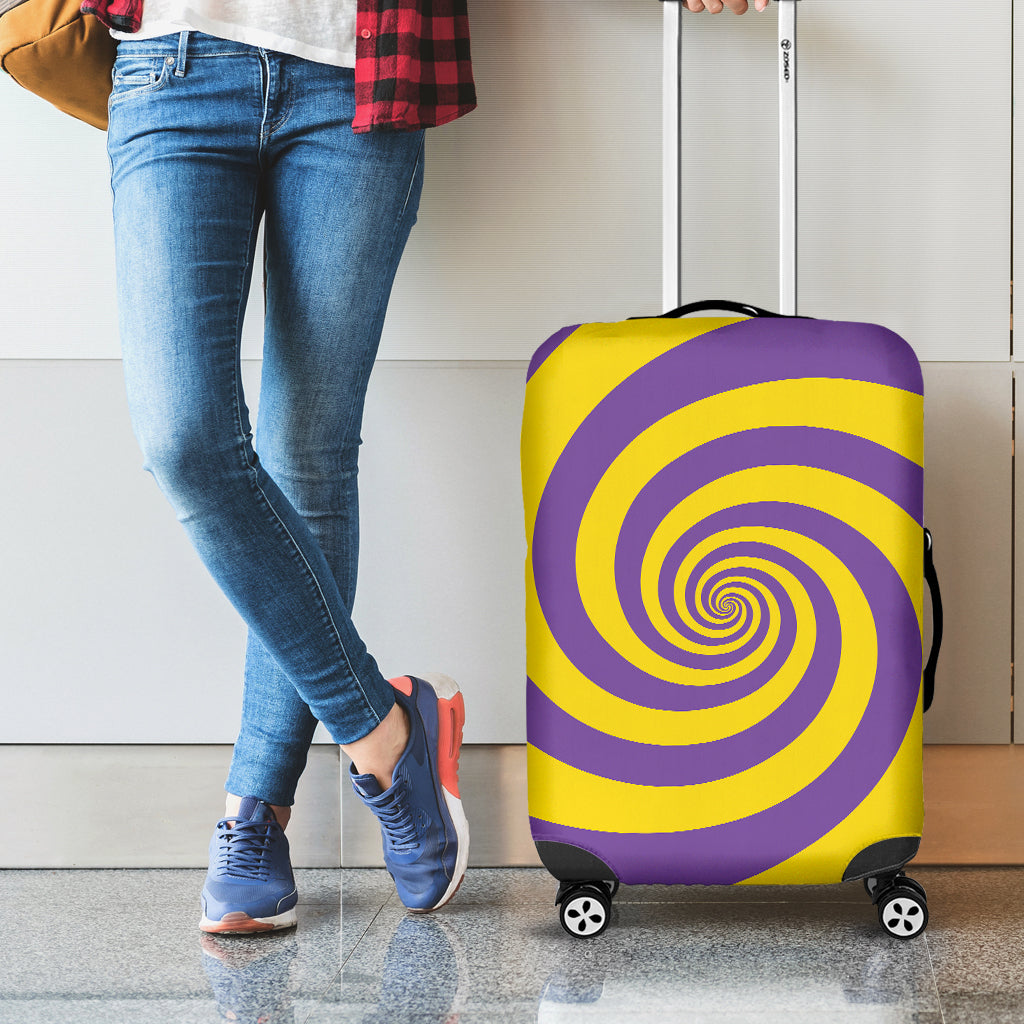 Purple And Yellow Spiral Illusion Print Luggage Cover