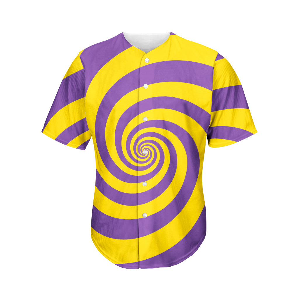 Purple And Yellow Spiral Illusion Print Men's Baseball Jersey