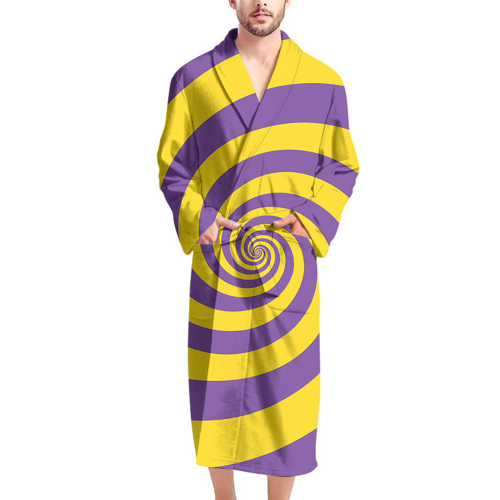 Purple And Yellow Spiral Illusion Print Men's Bathrobe