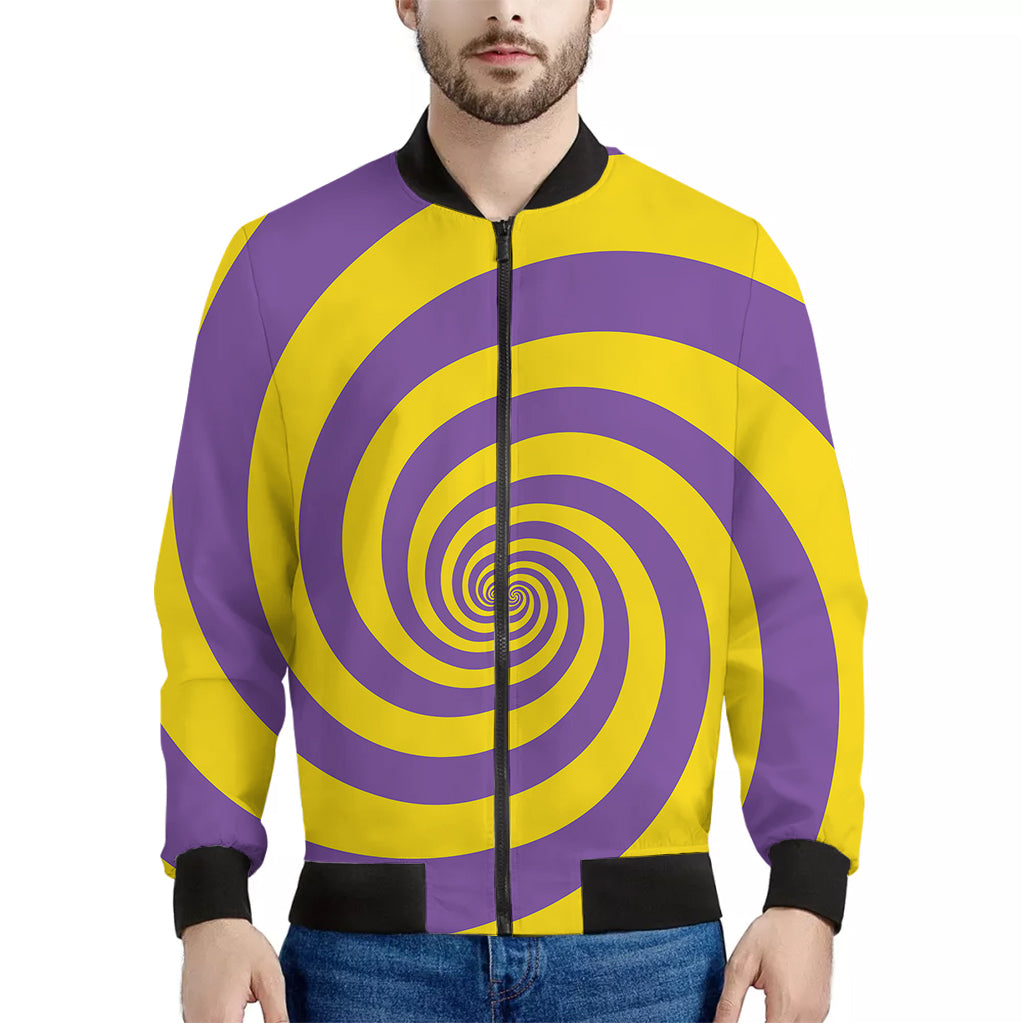 Purple And Yellow Spiral Illusion Print Men's Bomber Jacket