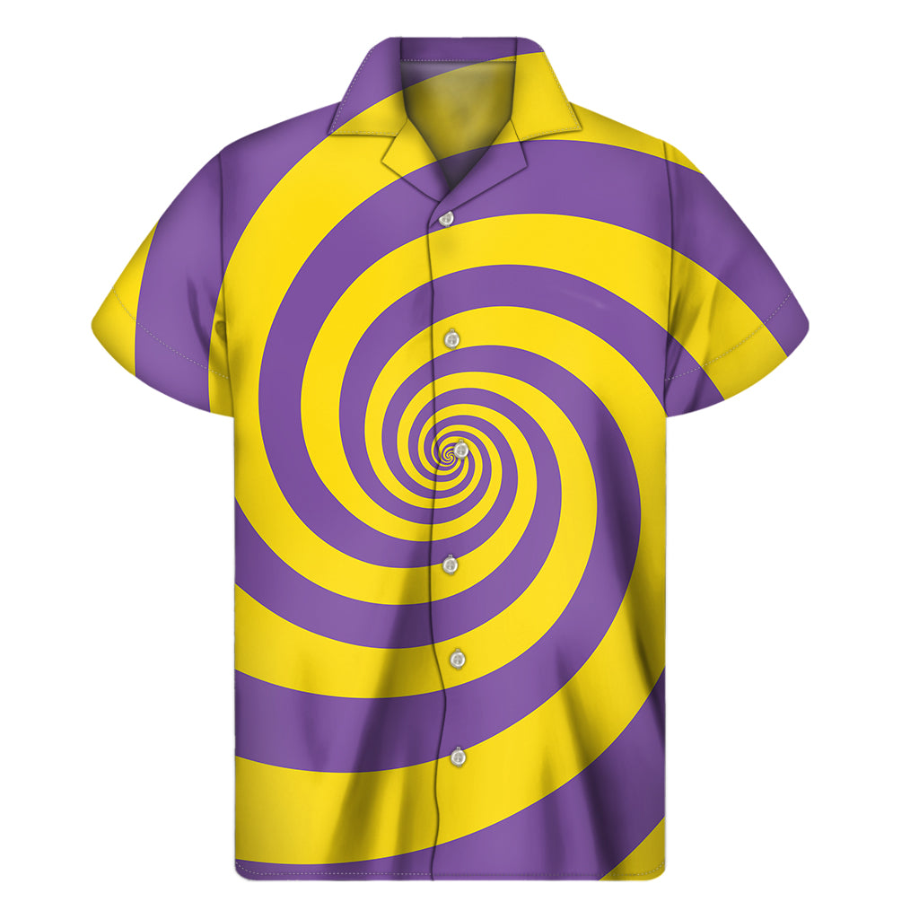 Purple And Yellow Spiral Illusion Print Men's Short Sleeve Shirt