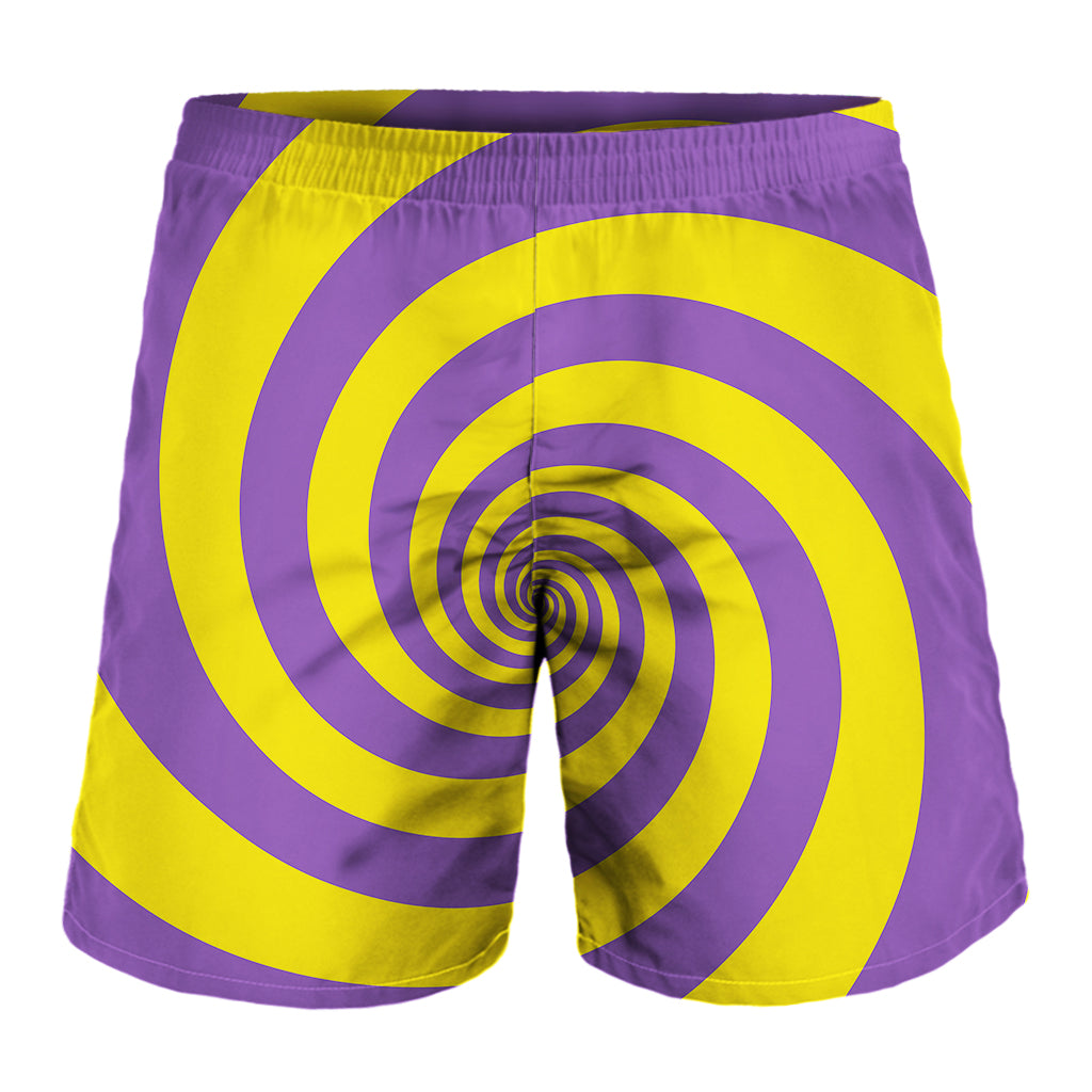 Purple And Yellow Spiral Illusion Print Men's Shorts