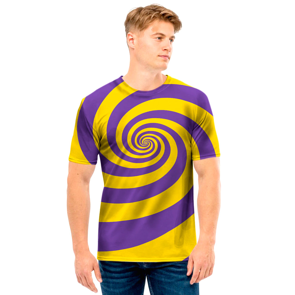 Purple And Yellow Spiral Illusion Print Men's T-Shirt