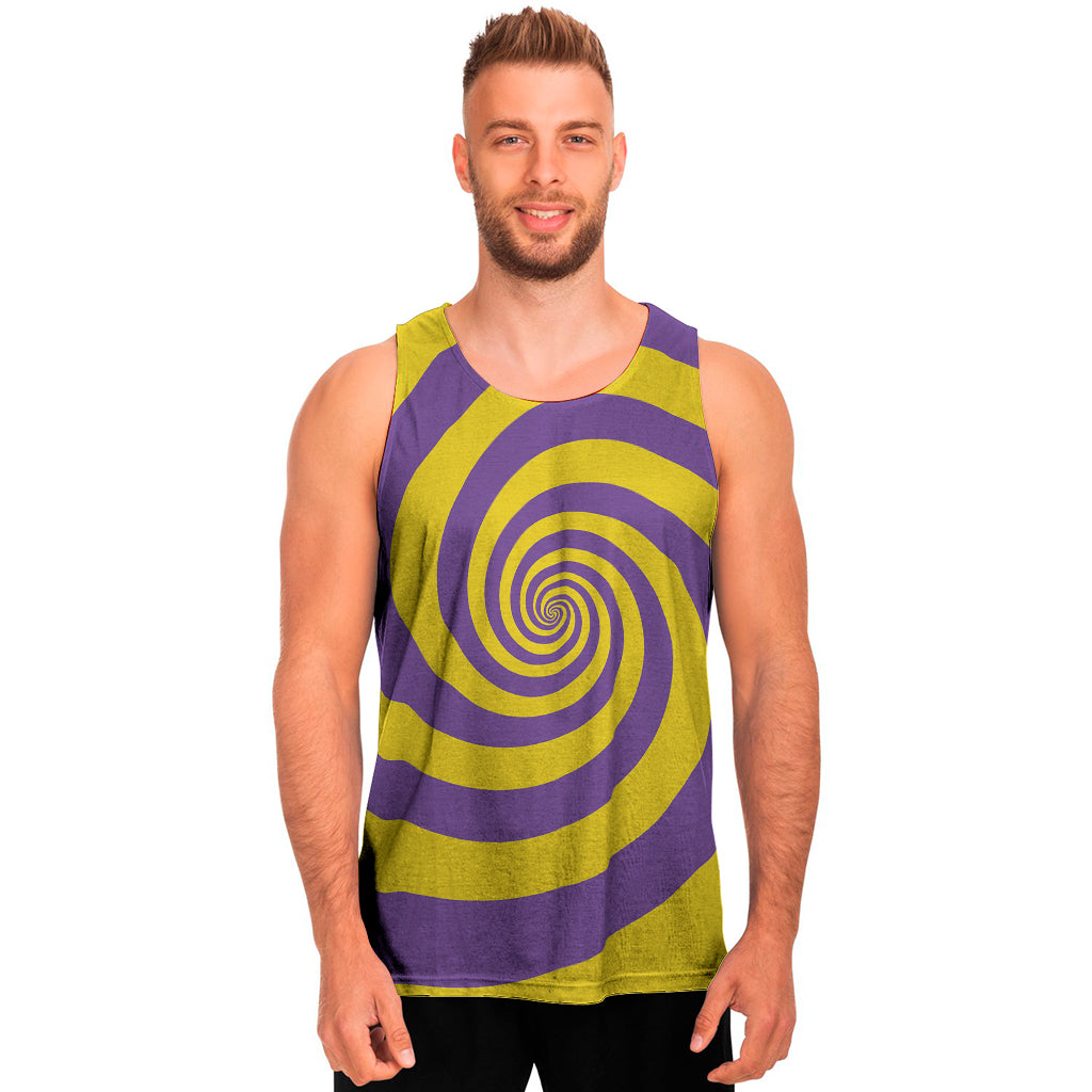 Purple And Yellow Spiral Illusion Print Men's Tank Top