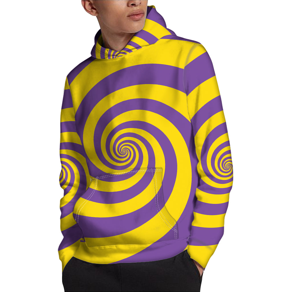 Purple And Yellow Spiral Illusion Print Pullover Hoodie