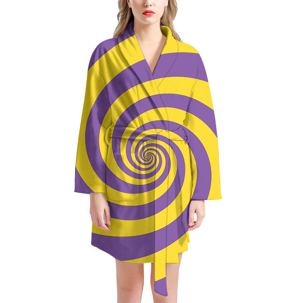 Purple And Yellow Spiral Illusion Print Women's Bathrobe