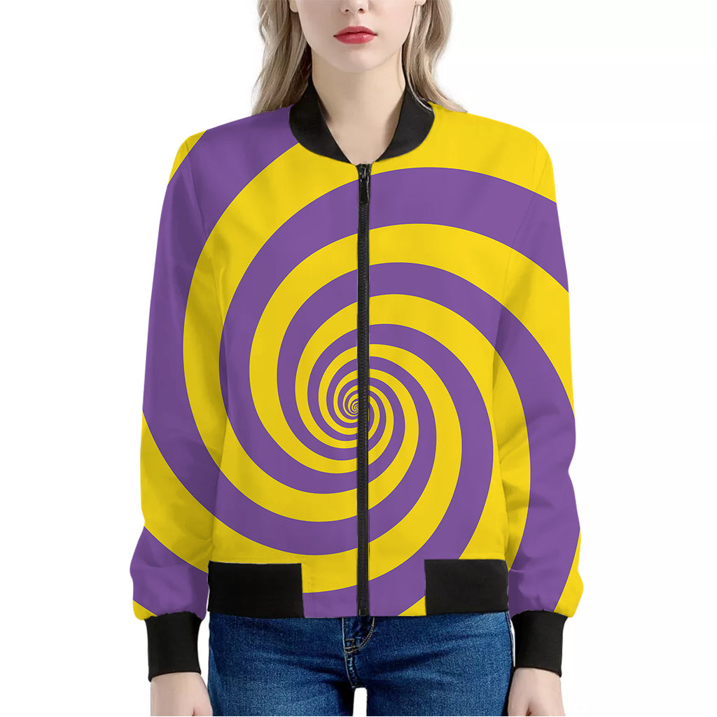 Purple And Yellow Spiral Illusion Print Women's Bomber Jacket