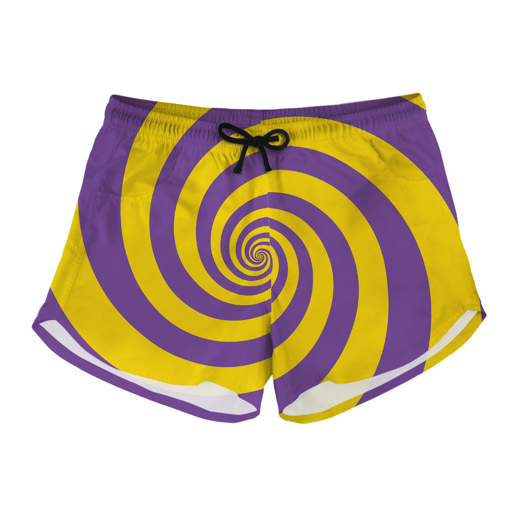 Purple And Yellow Spiral Illusion Print Women's Shorts