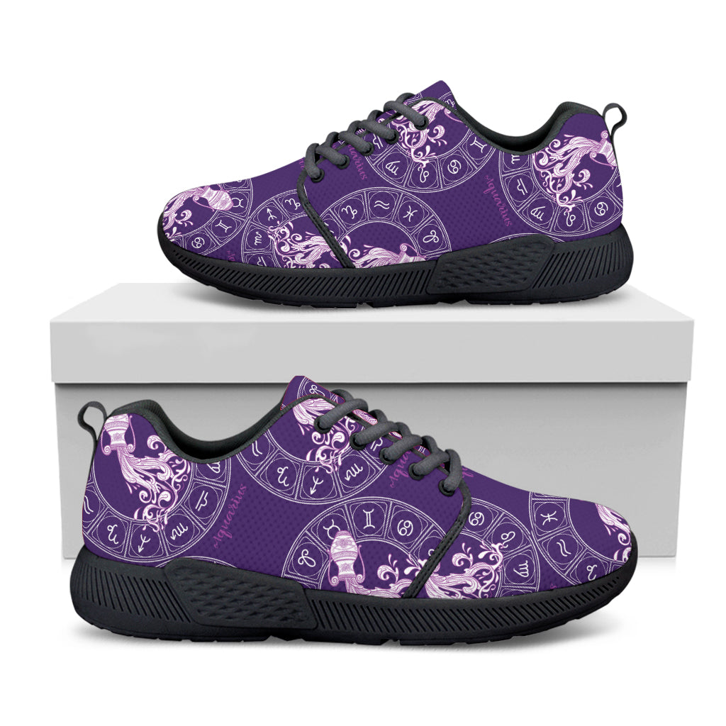 Purple Aquarius Zodiac Pattern Print Black Athletic Shoes