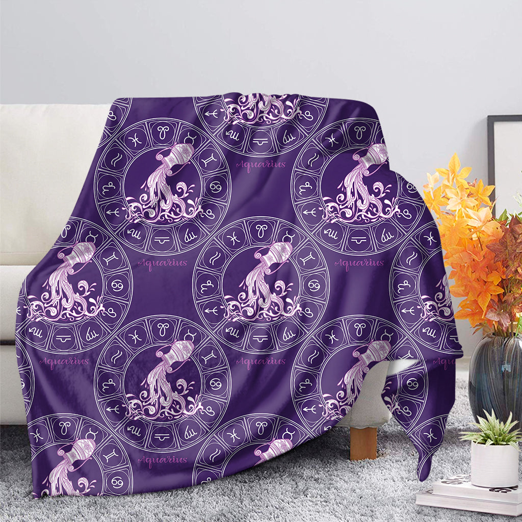 Purple Aquarius Zodiac Pattern Print Blanket