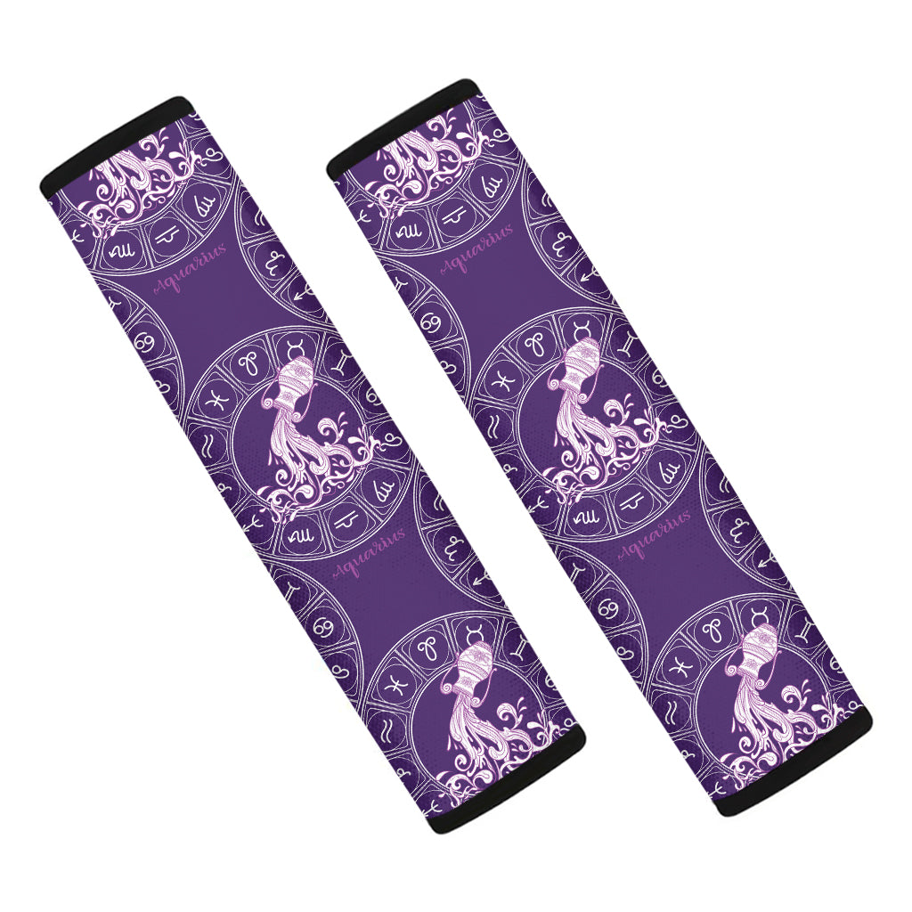 Purple Aquarius Zodiac Pattern Print Car Seat Belt Covers