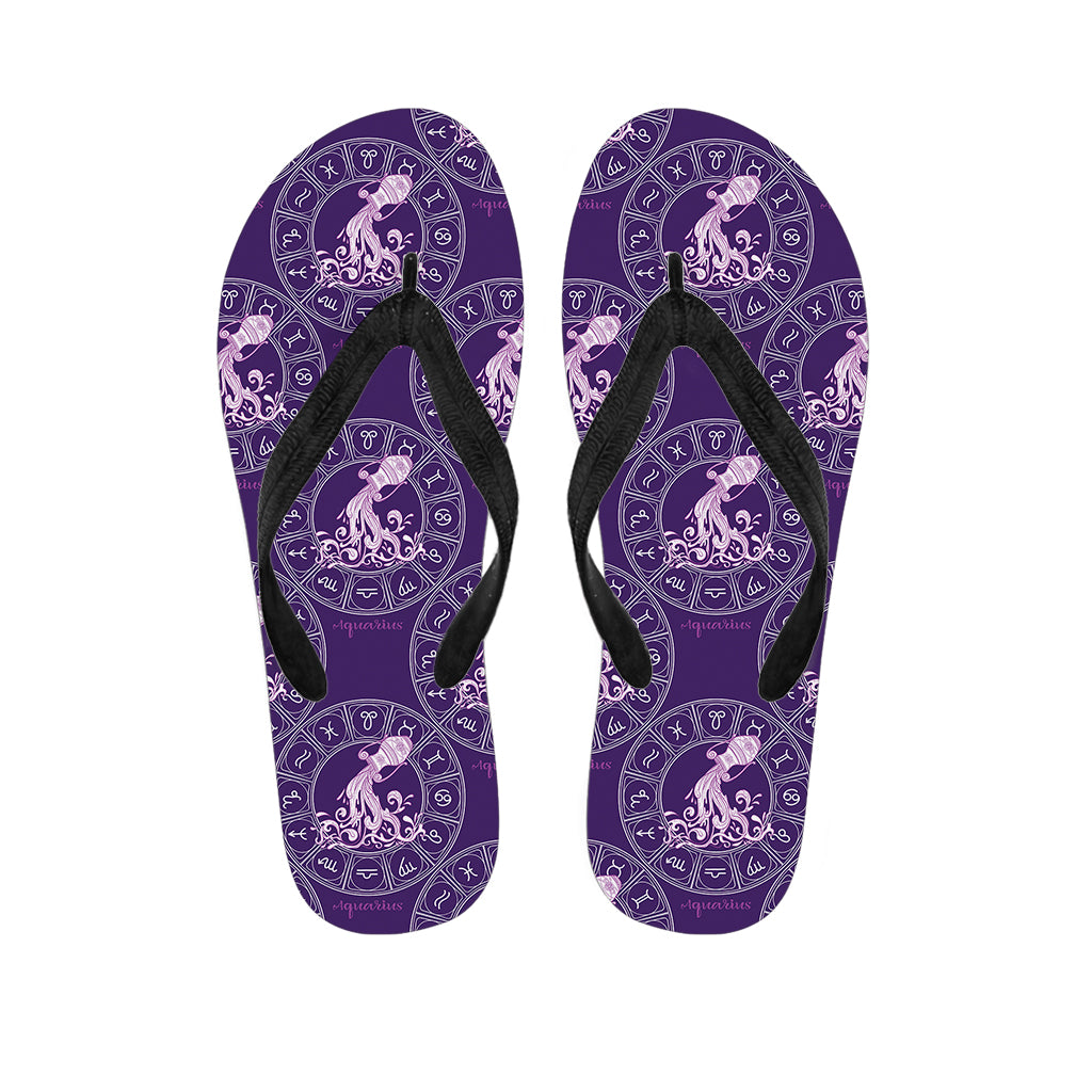 Purple Aquarius Zodiac Pattern Print Flip Flops