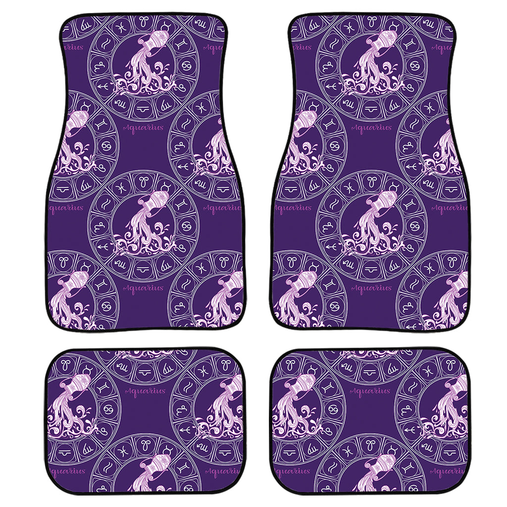 Purple Aquarius Zodiac Pattern Print Front and Back Car Floor Mats