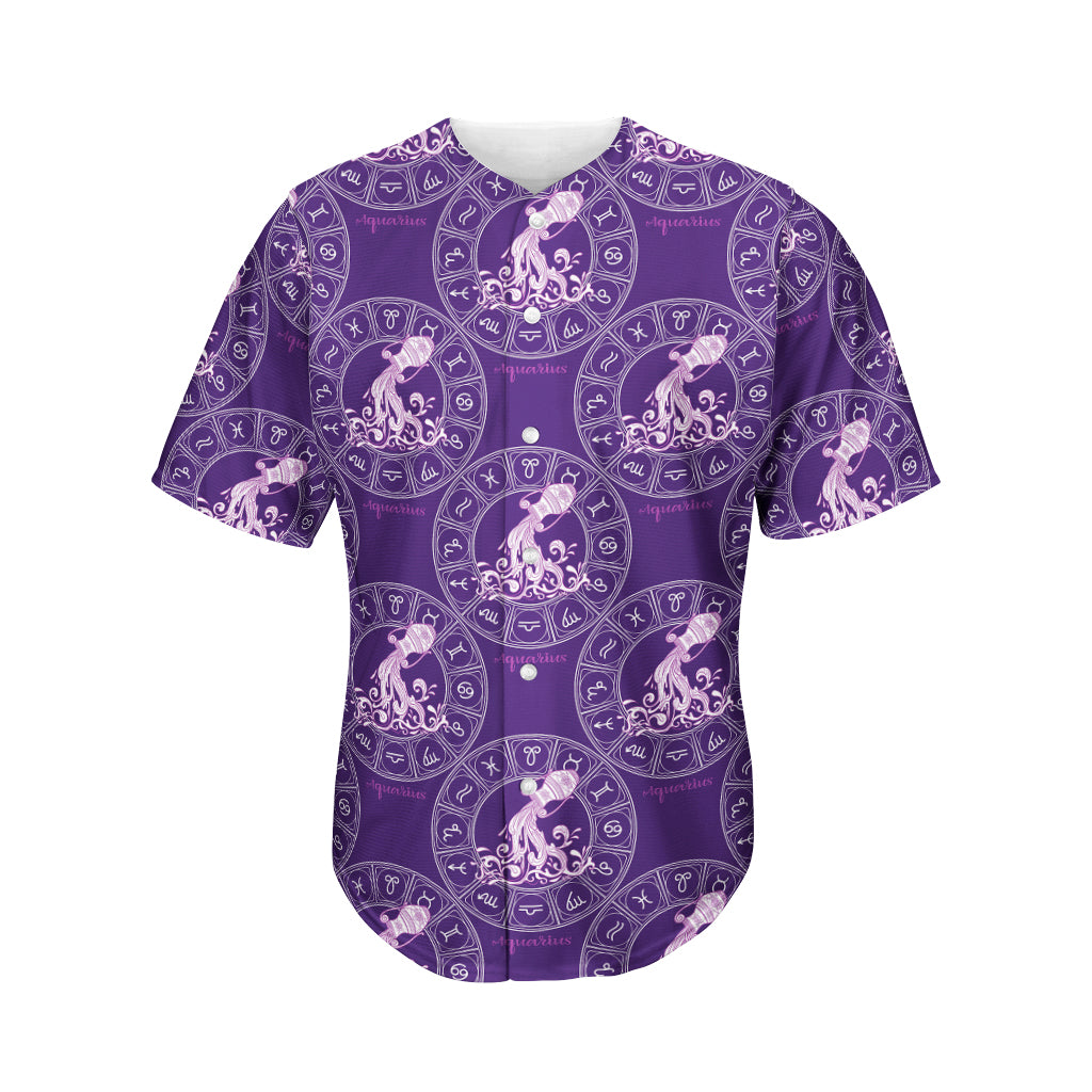 Purple Aquarius Zodiac Pattern Print Men's Baseball Jersey