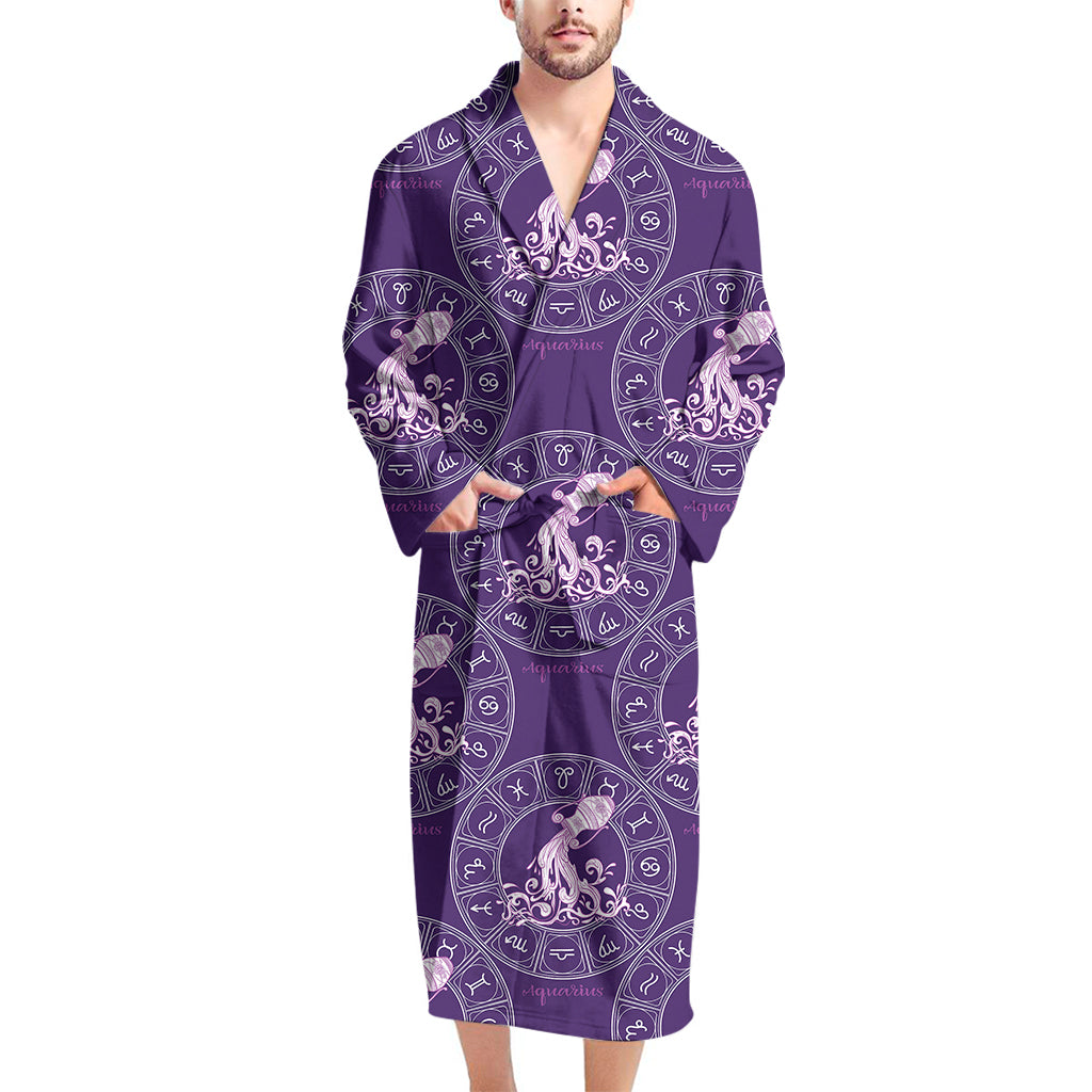 Purple Aquarius Zodiac Pattern Print Men's Bathrobe