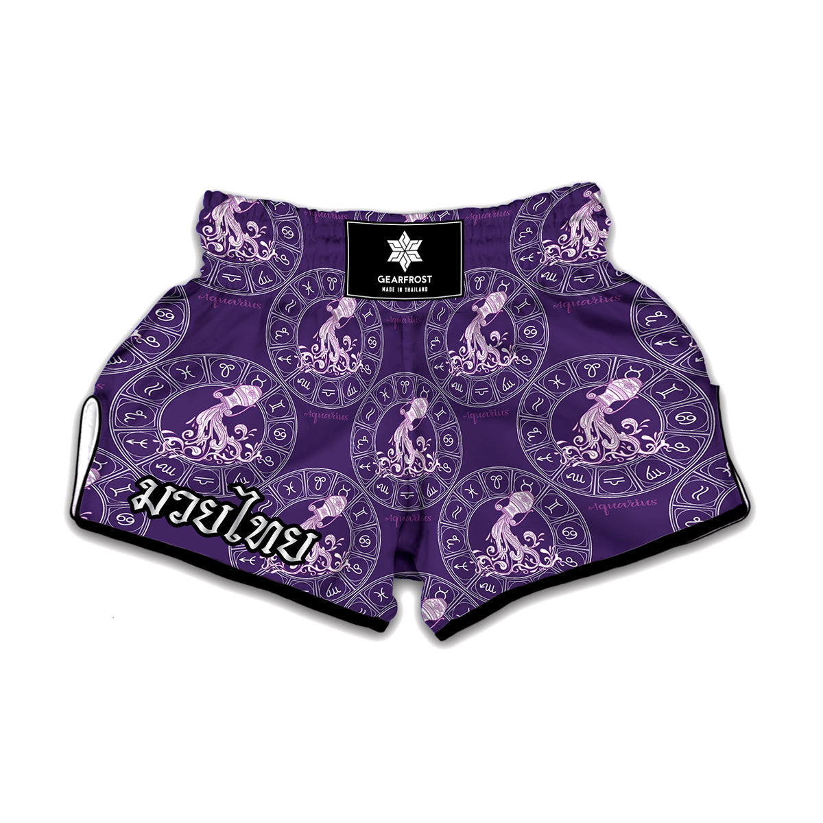 Purple Aquarius Zodiac Pattern Print Muay Thai Boxing Shorts