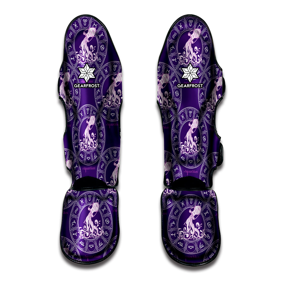 Purple Aquarius Zodiac Pattern Print Muay Thai Shin Guards