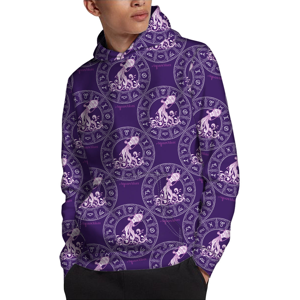 Purple Aquarius Zodiac Pattern Print Pullover Hoodie