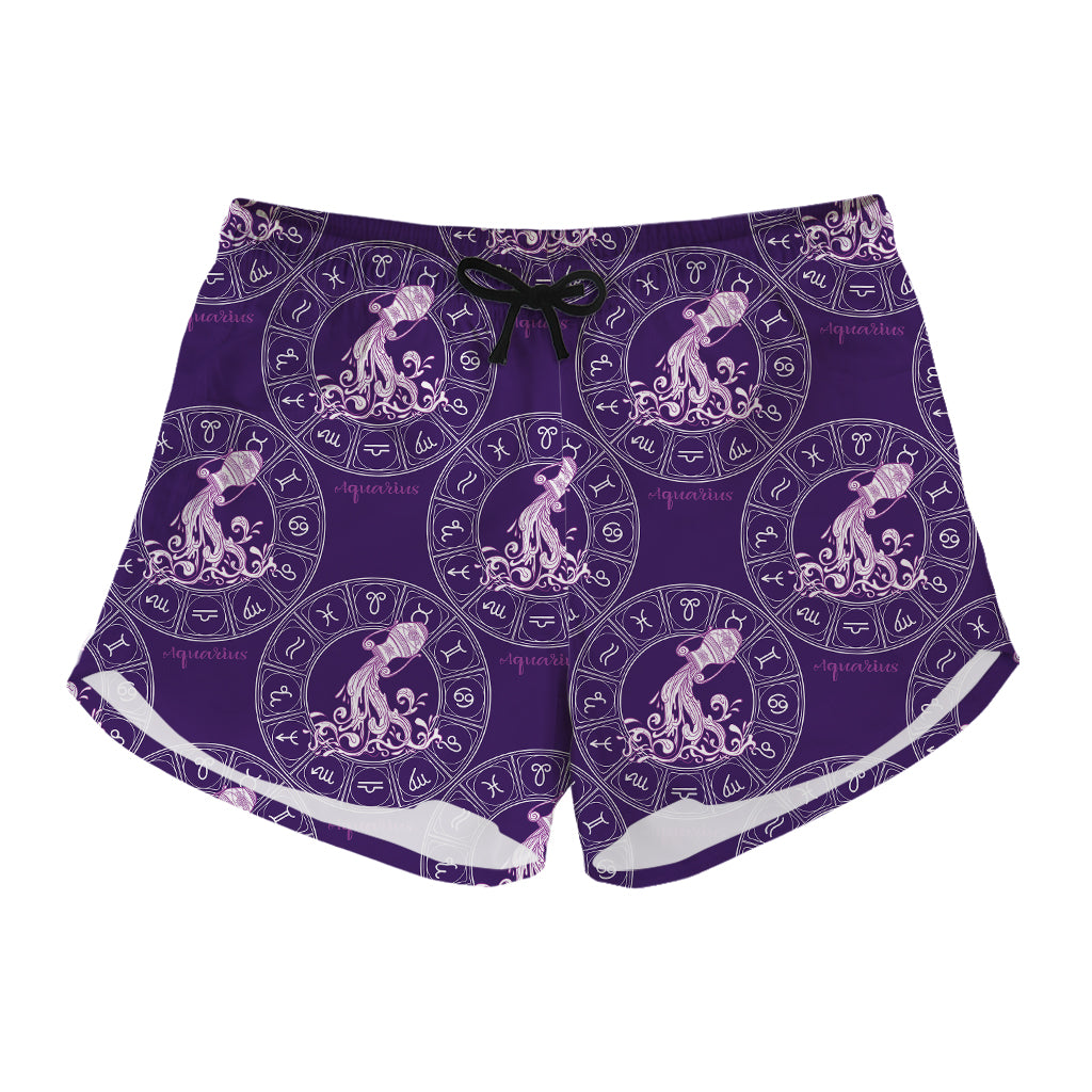 Purple Aquarius Zodiac Pattern Print Women's Shorts