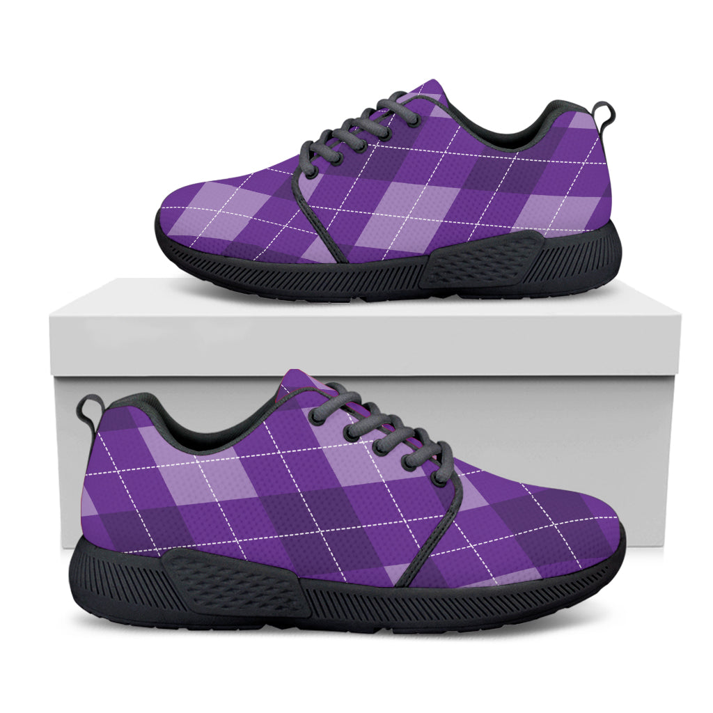 Purple Argyle Pattern Print Black Athletic Shoes