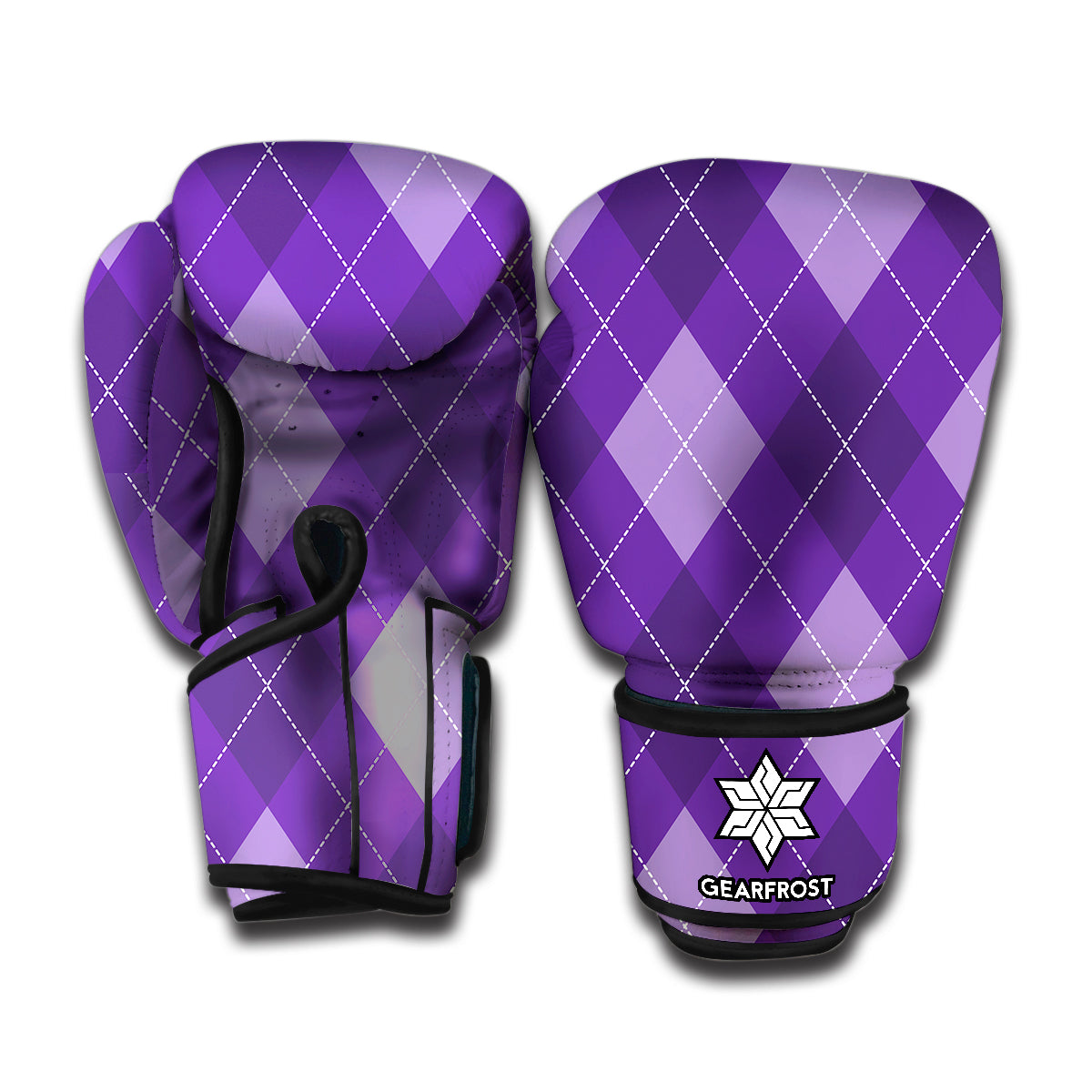 Purple Argyle Pattern Print Boxing Gloves