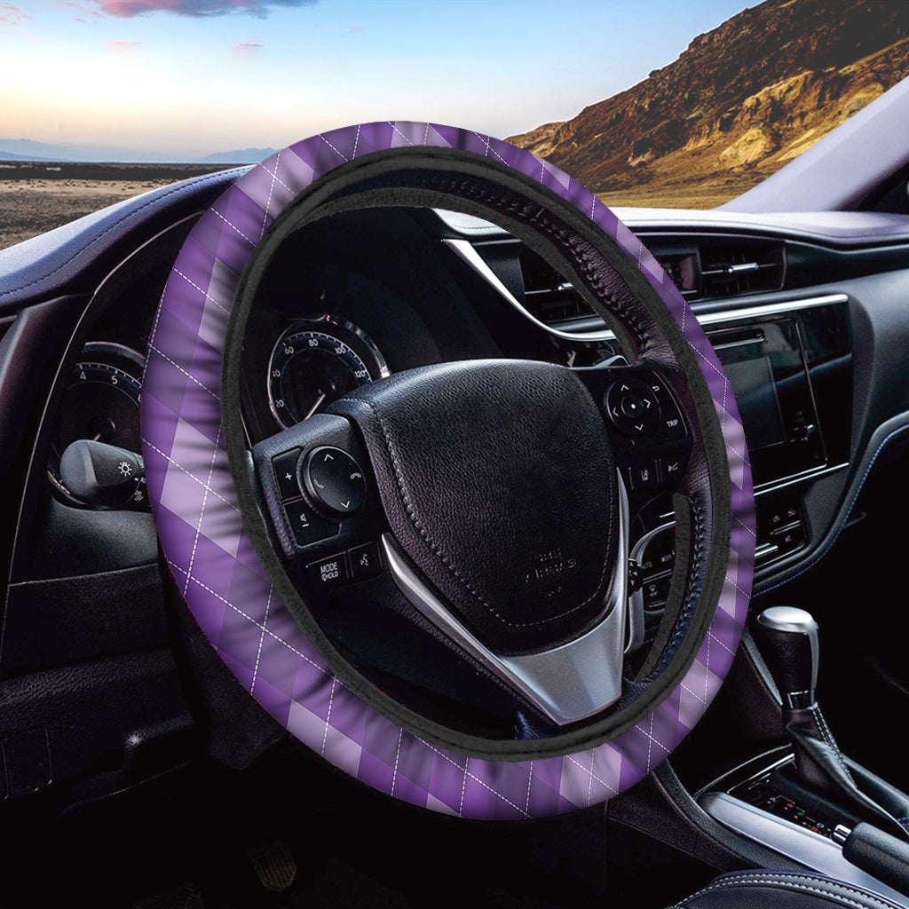 Purple Argyle Pattern Print Car Steering Wheel Cover