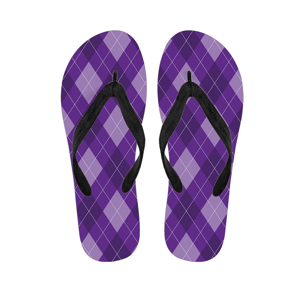 Purple Argyle Pattern Print Flip Flops