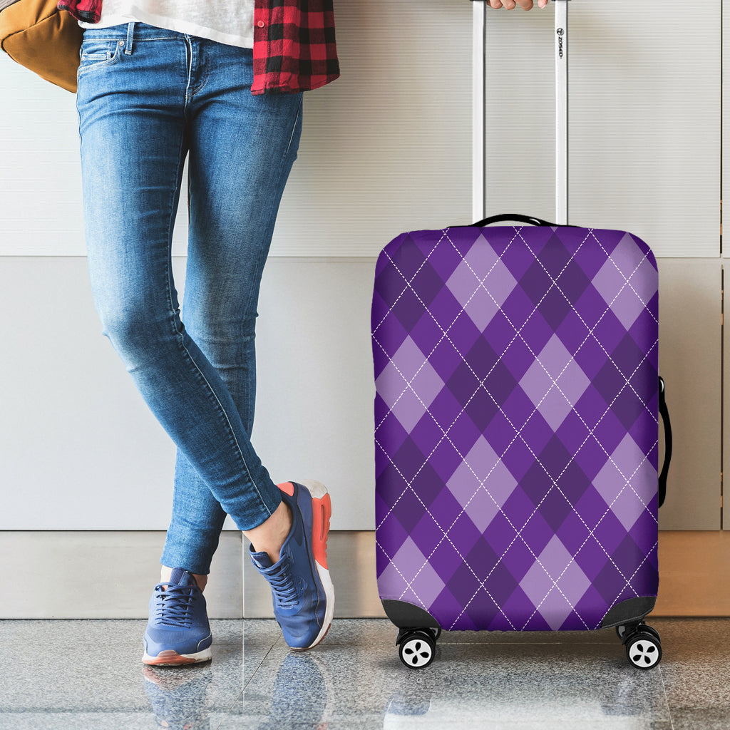 Purple Argyle Pattern Print Luggage Cover