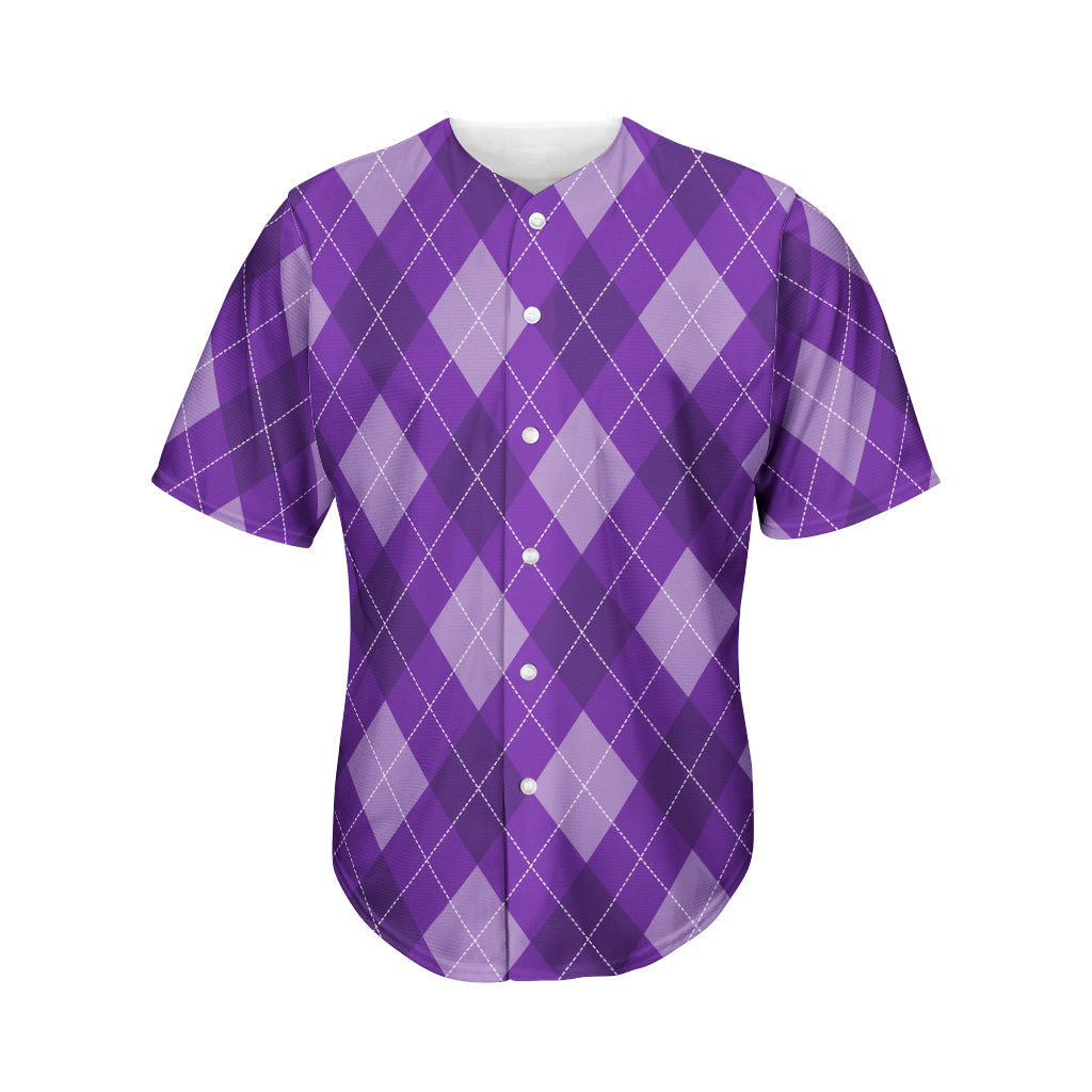 Purple Argyle Pattern Print Men's Baseball Jersey