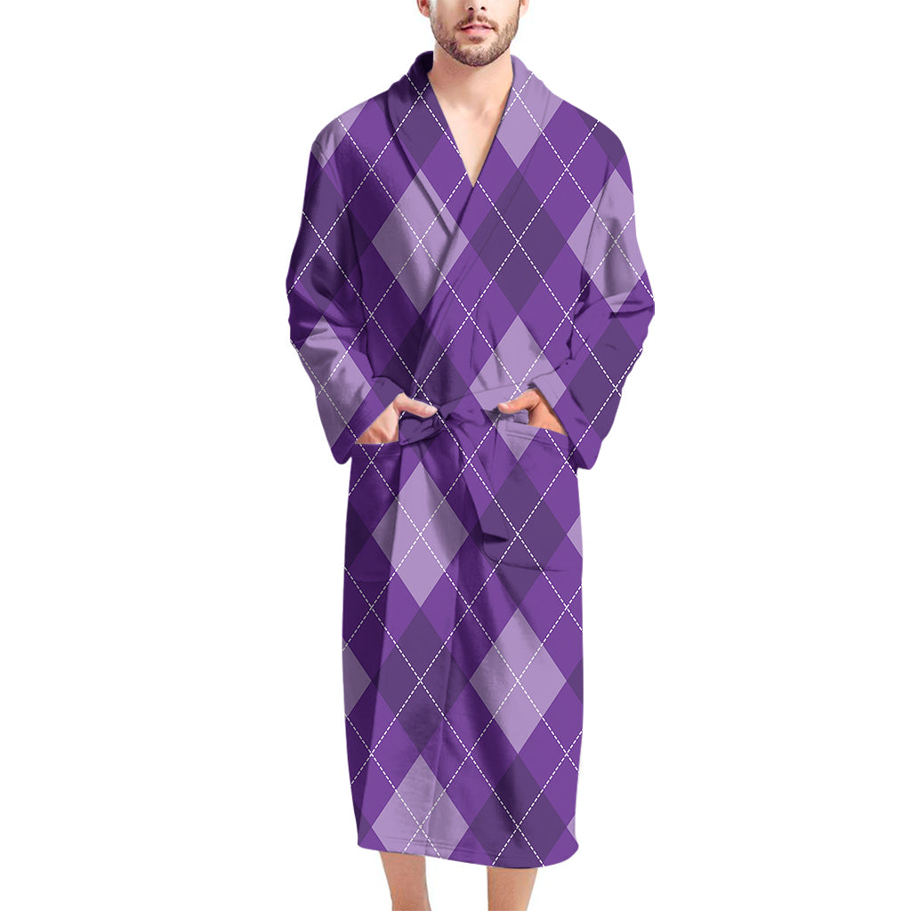 Purple Argyle Pattern Print Men's Bathrobe