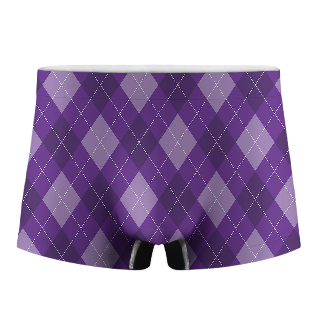 Purple Argyle Pattern Print Men's Boxer Briefs