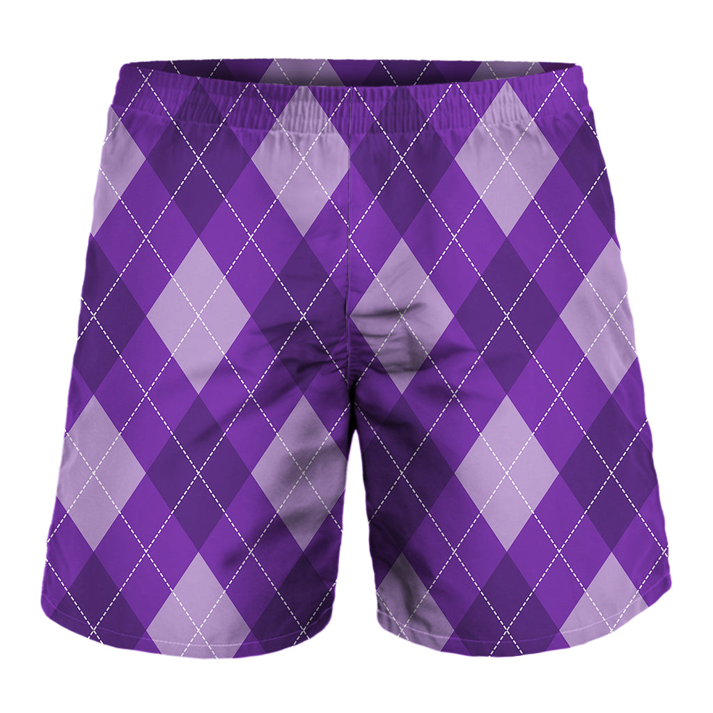 Purple Argyle Pattern Print Men's Shorts