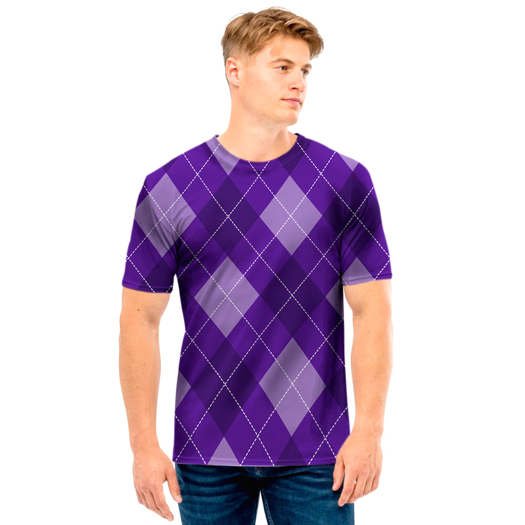 Purple Argyle Pattern Print Men's T-Shirt