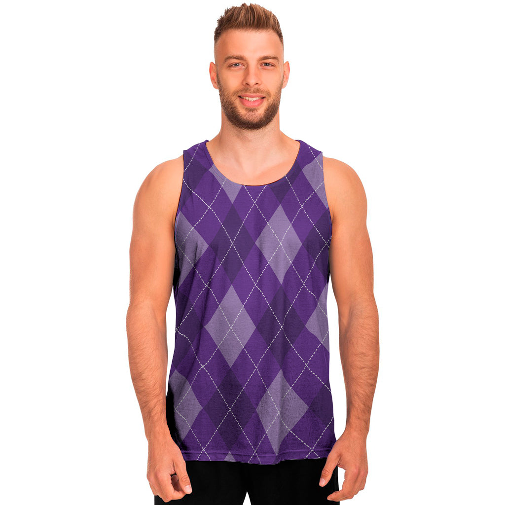 Purple Argyle Pattern Print Men's Tank Top