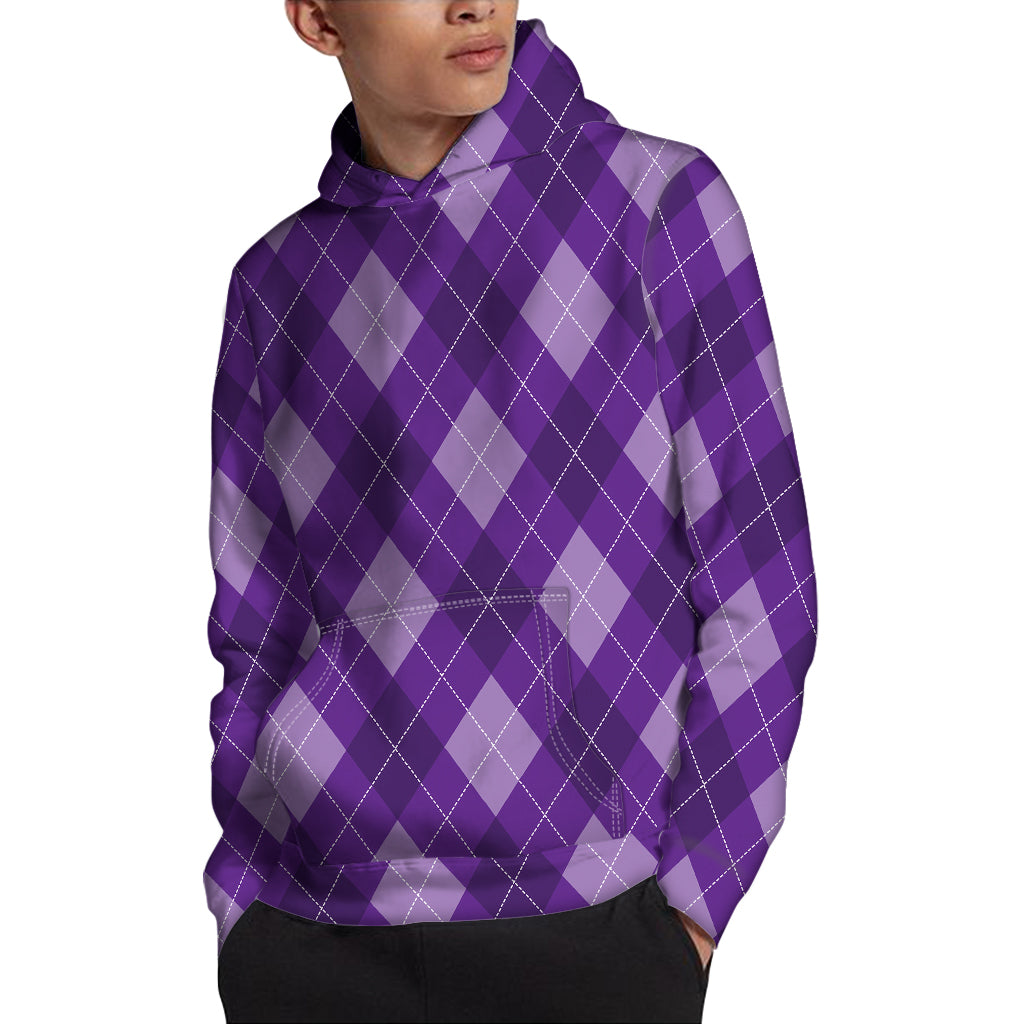 Purple Argyle Pattern Print Pullover Hoodie