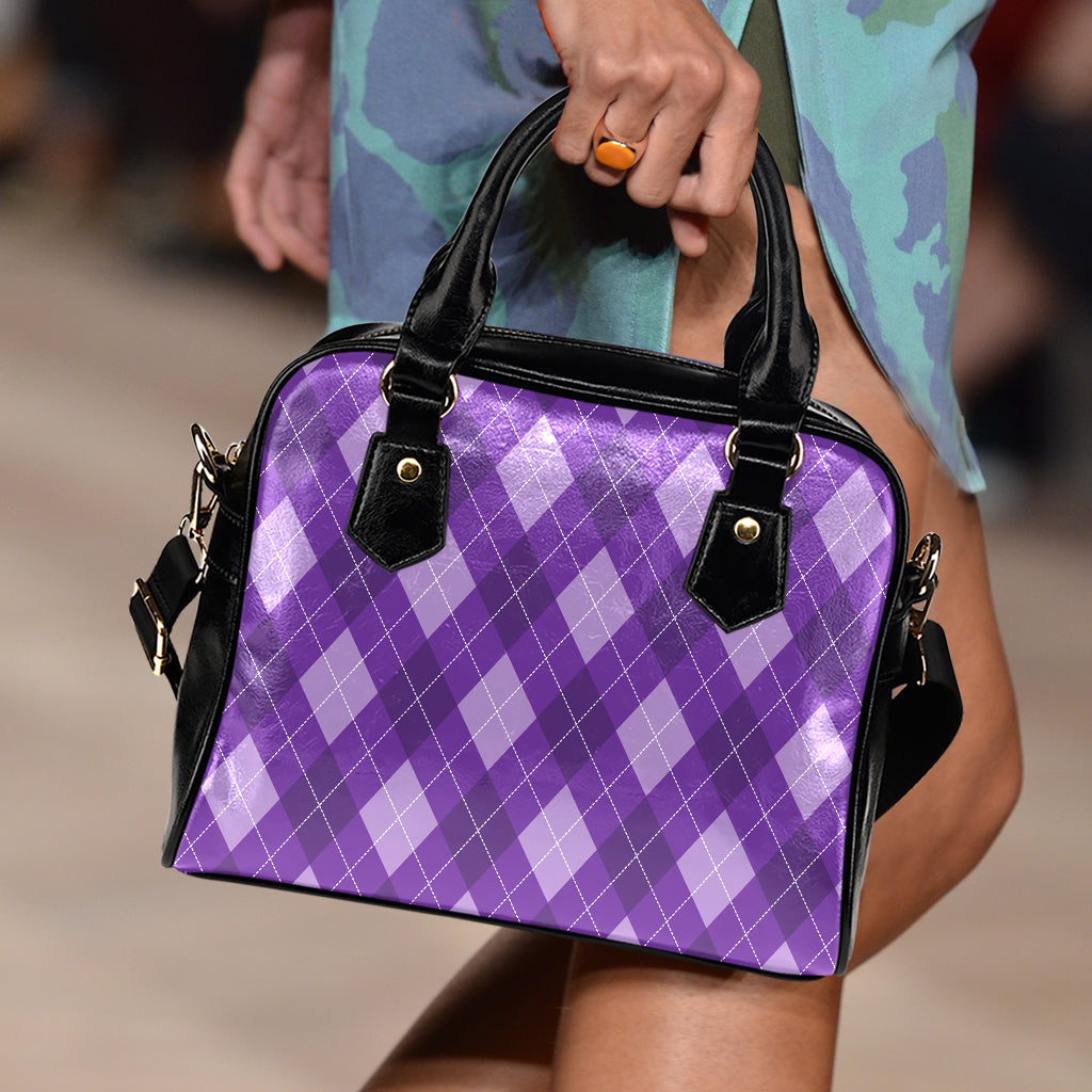 Purple Argyle Pattern Print Shoulder Handbag