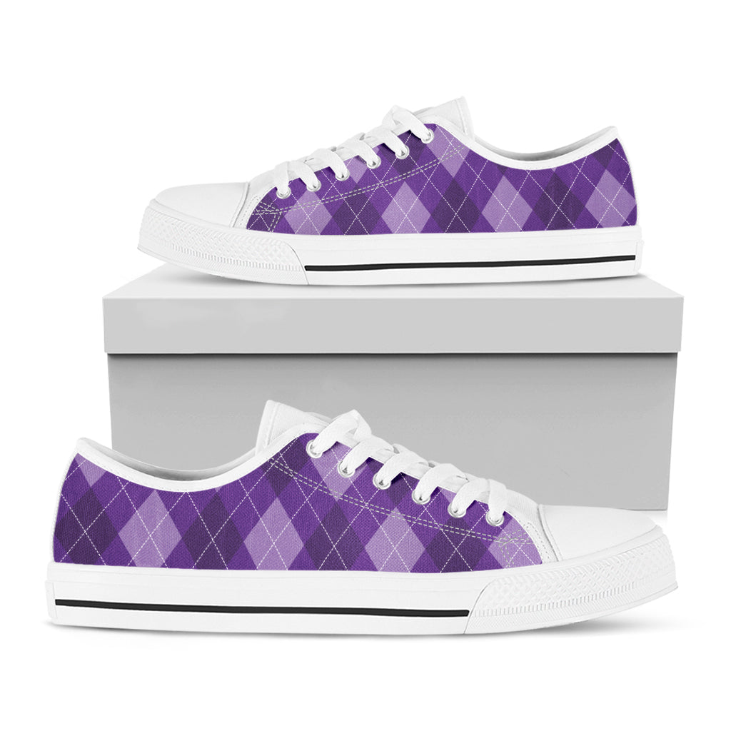 Purple Argyle Pattern Print White Low Top Shoes