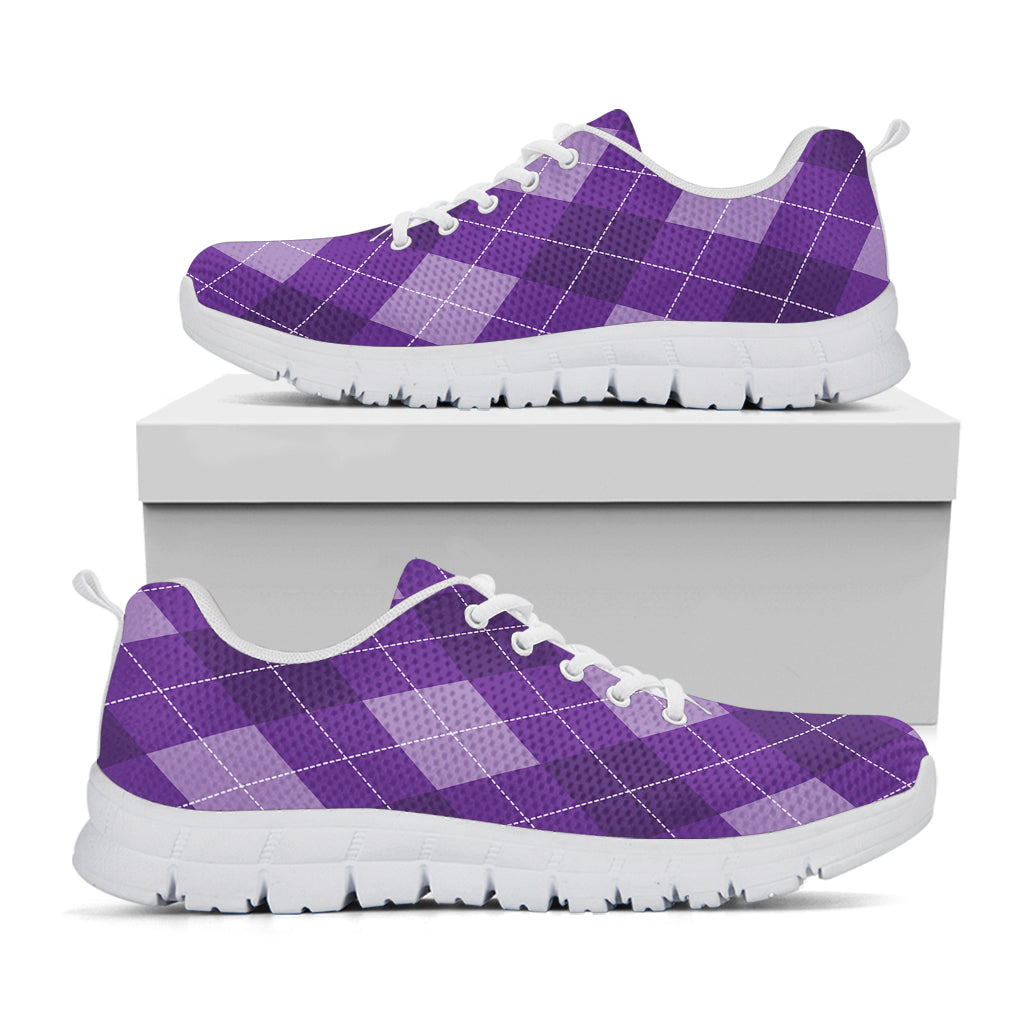 Purple Argyle Pattern Print White Sneakers