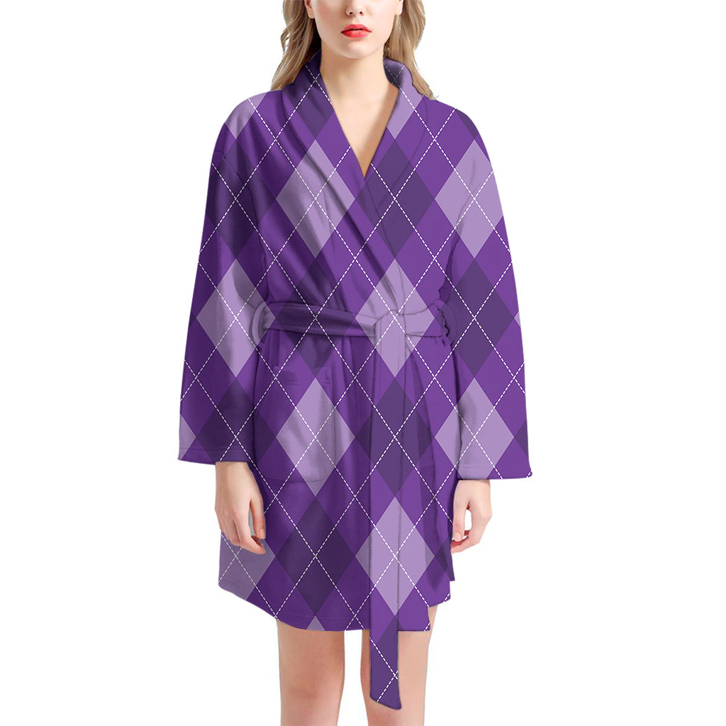 Purple Argyle Pattern Print Women's Bathrobe