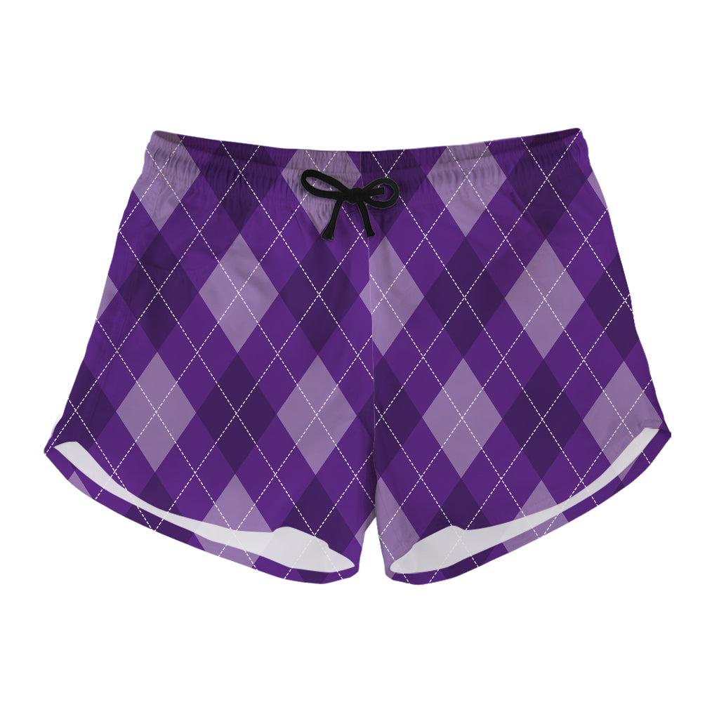 Purple Argyle Pattern Print Women's Shorts