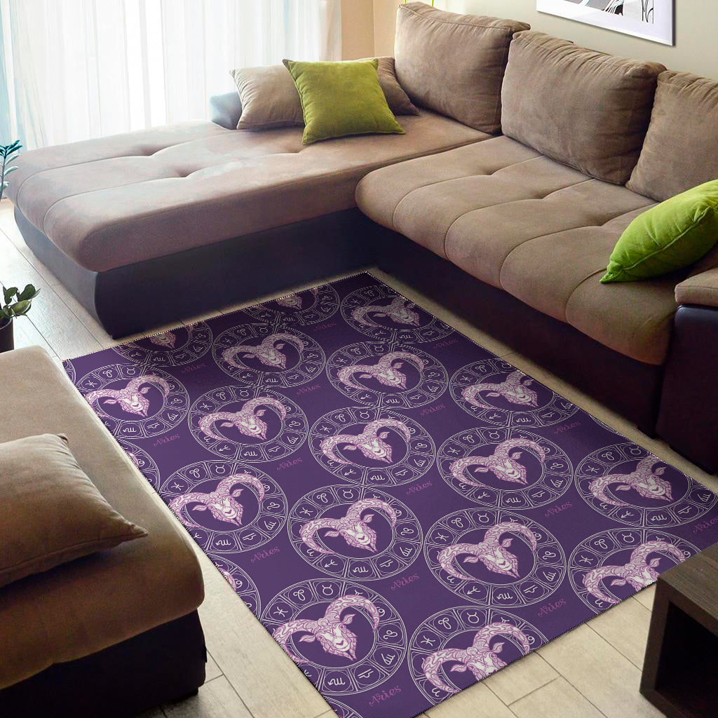 Purple Aries Zodiac Pattern Print Area Rug