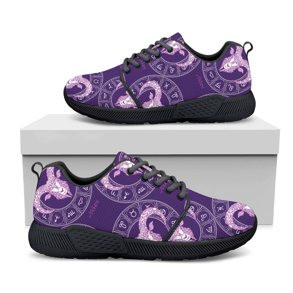 Purple Aries Zodiac Pattern Print Black Athletic Shoes