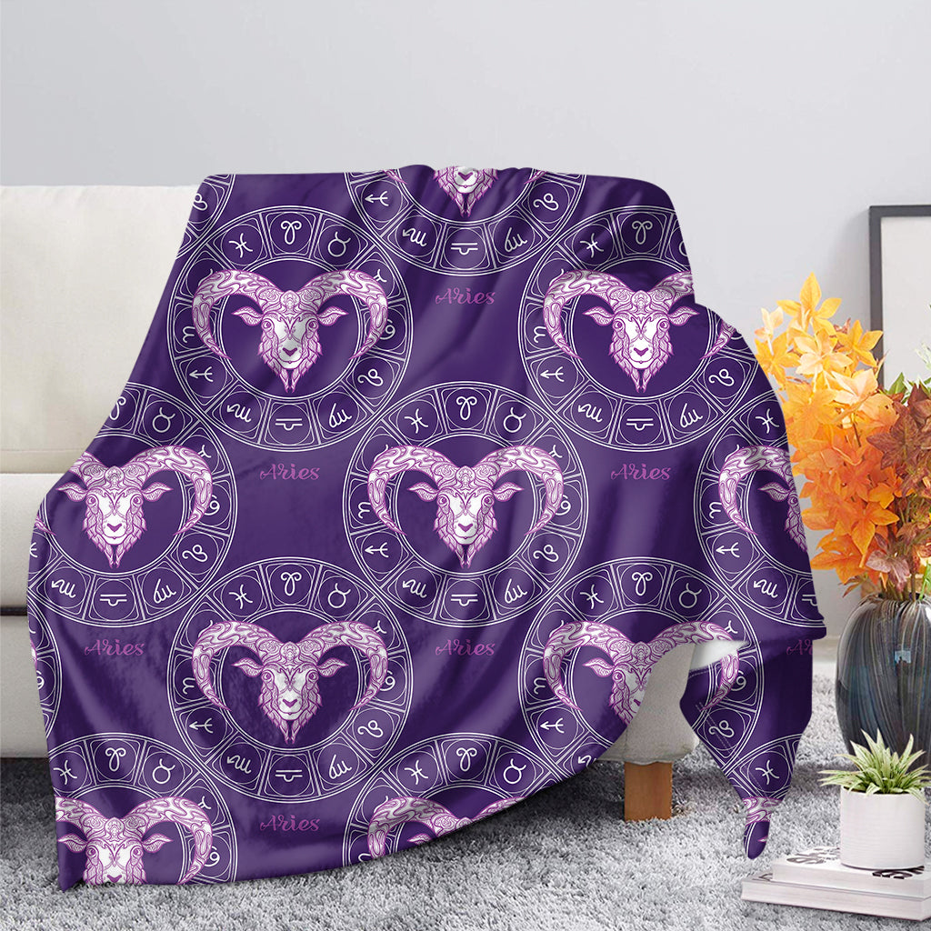 Purple Aries Zodiac Pattern Print Blanket