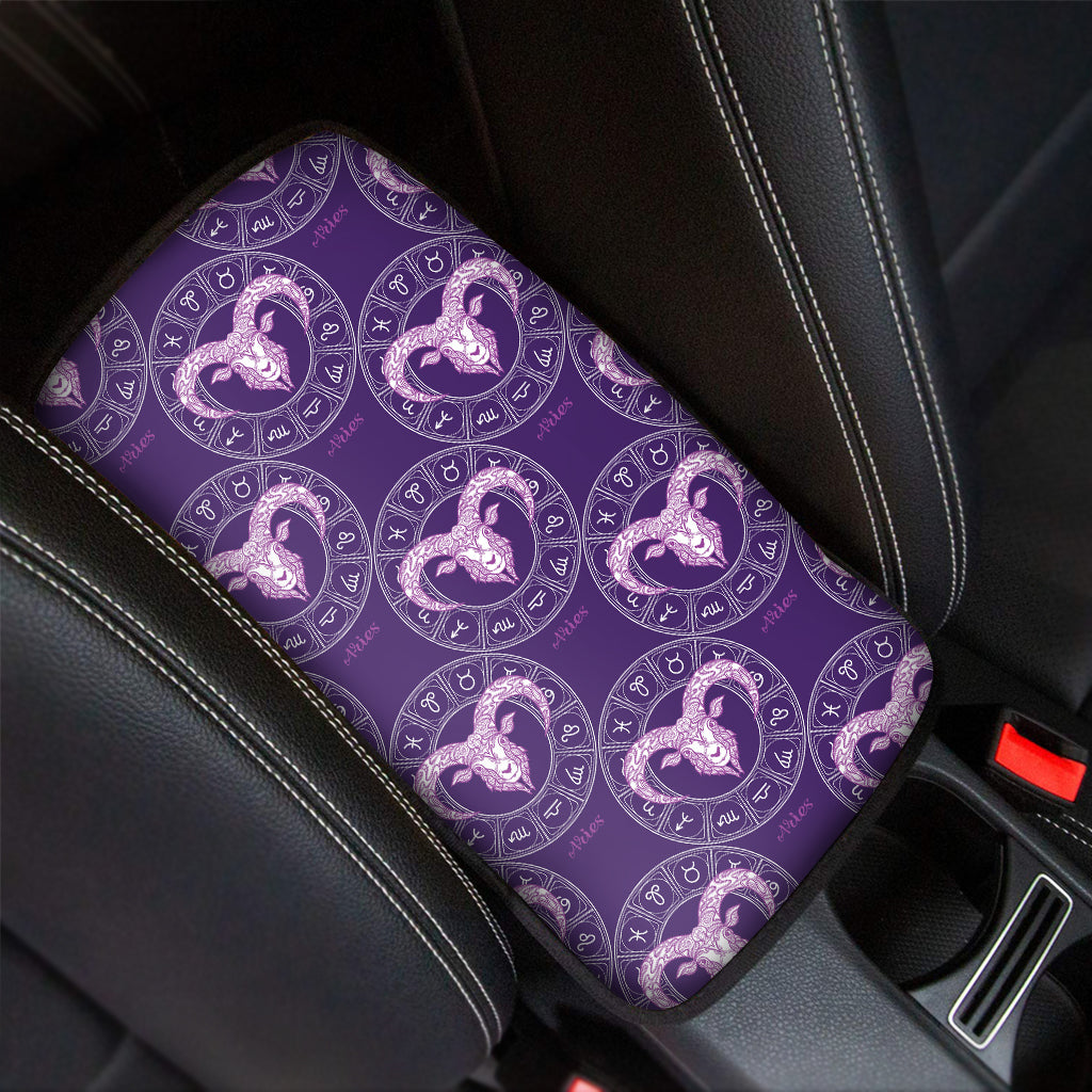 Purple Aries Zodiac Pattern Print Car Center Console Cover