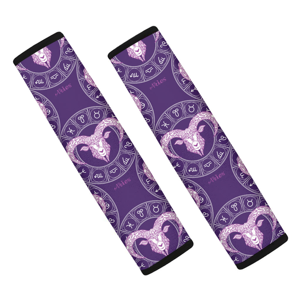 Purple Aries Zodiac Pattern Print Car Seat Belt Covers